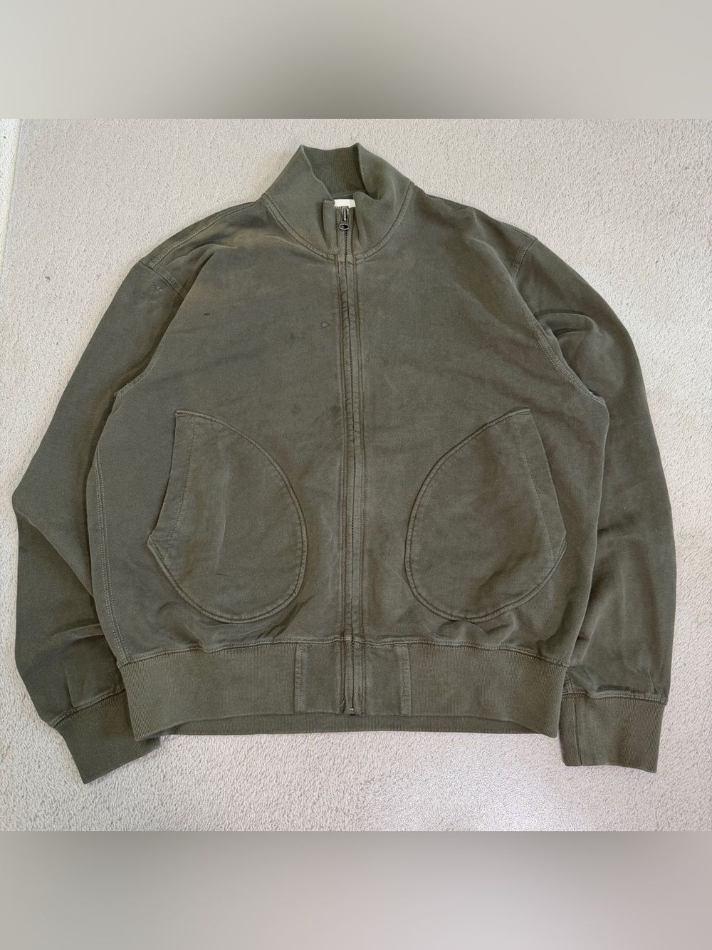 Buck Mason Brushed Loopback Track Jacket Full-Zip Bomber Knit US Navy L Green